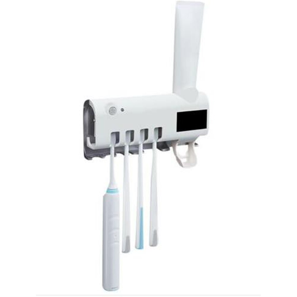 Uv-licht ultraviolet tandenborstel sterilisator tandpasta dispenser knijpers desinfectie automatische tandenborstelhouder thuis badkamer: Wit