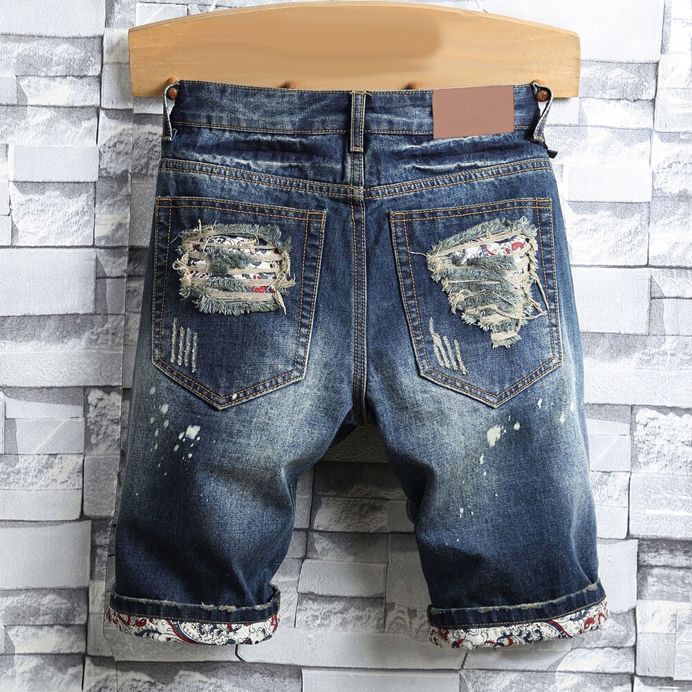 Retro sommer mænd ripped denim shorts jeans ødelagt hul plus size fifth bukser streetwear sommer lige denim ripped shorts