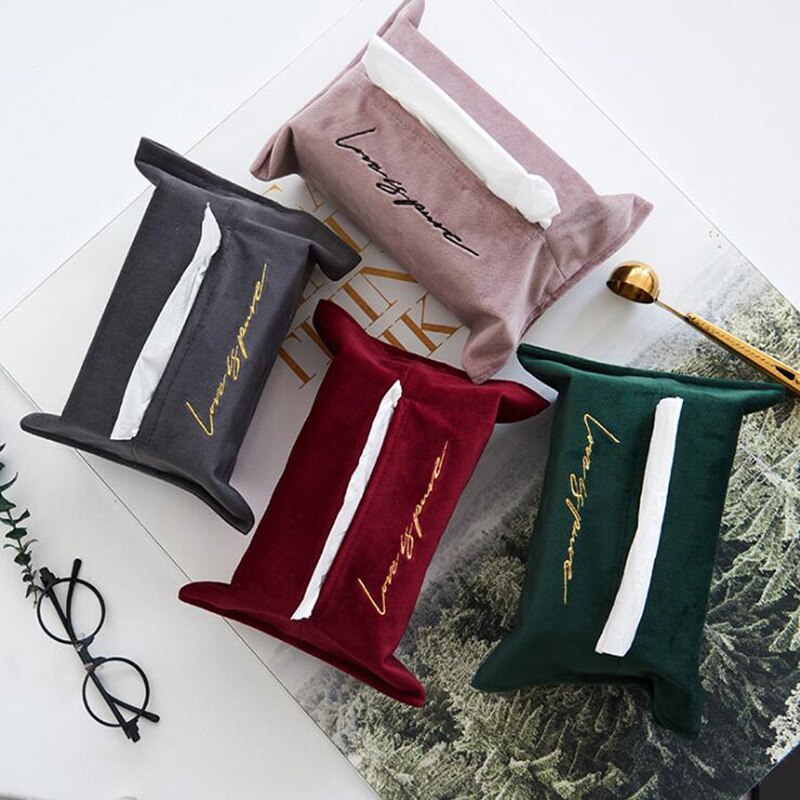 INS Embroidery Velvet Tissue Box Cloth Tissue Cover Home Car Portable Storage Boxs Kitchen Desktop Decoration Organization