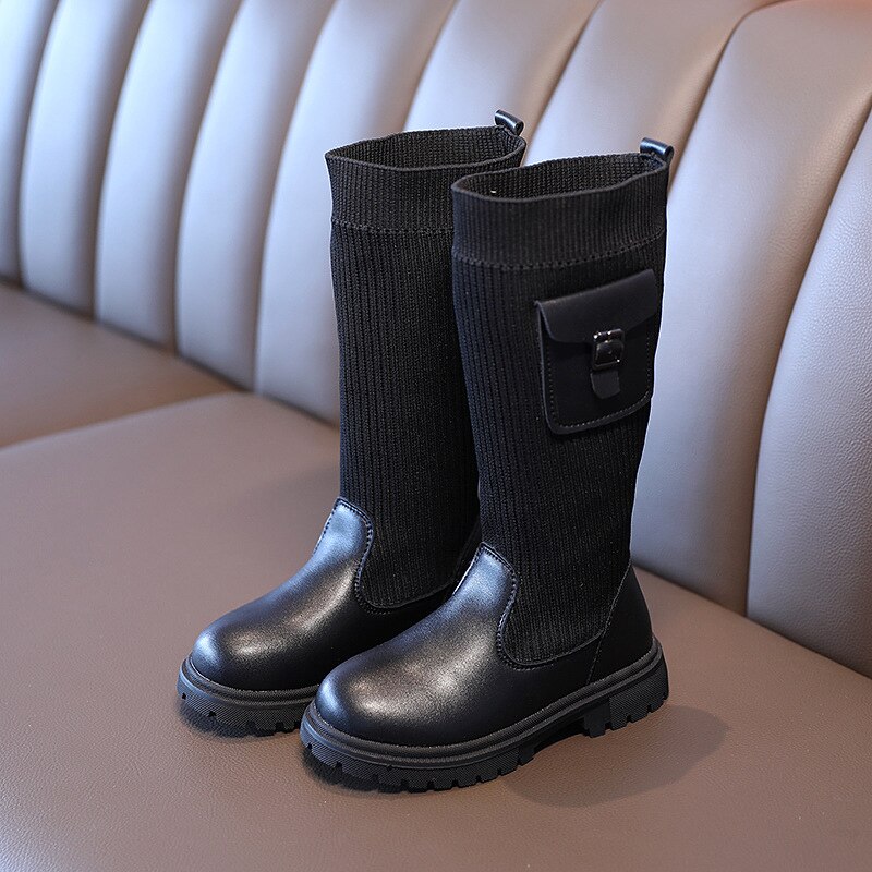Kinderlaarzen sokken schoenen winter lange laarzen meisjes prinses all-match antislip kniehoge laarzen: 33
