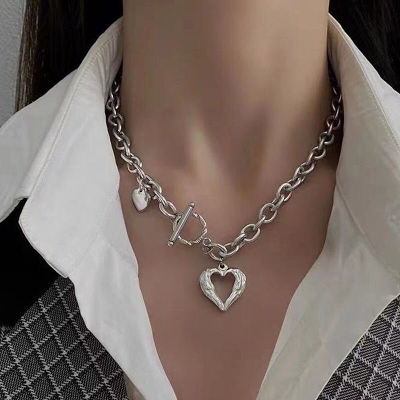 Korean Stainless Steel Choker Layered Necklace Women Punk Trendy Dainty Chain Statement Pendant Hip Hop Jewelry: x580yin