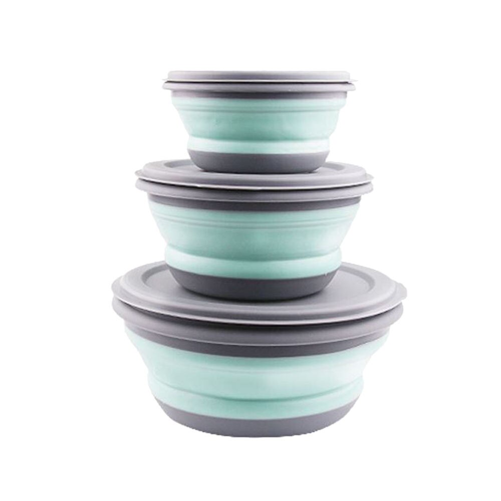 3pcs/set Foldable Silicone Tableware Set Portable Food Container Salad Dish Camping Travel Outdoor Food Bowl for Kitchen: blue
