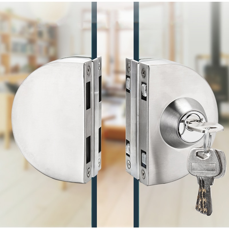 Double Open Glass Door Lock Stainless Steel Double Bolt Sliding Door Lock 10-12mm Office Glass Safety