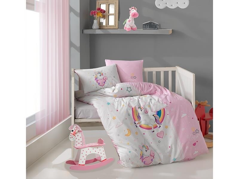 Baby Kind Beddengoed Set 100% Katoen Cartoon Pasgeborenen Sheet Dekbedovertrek Print Matras Cot Kussensloop: Pink Unicorn