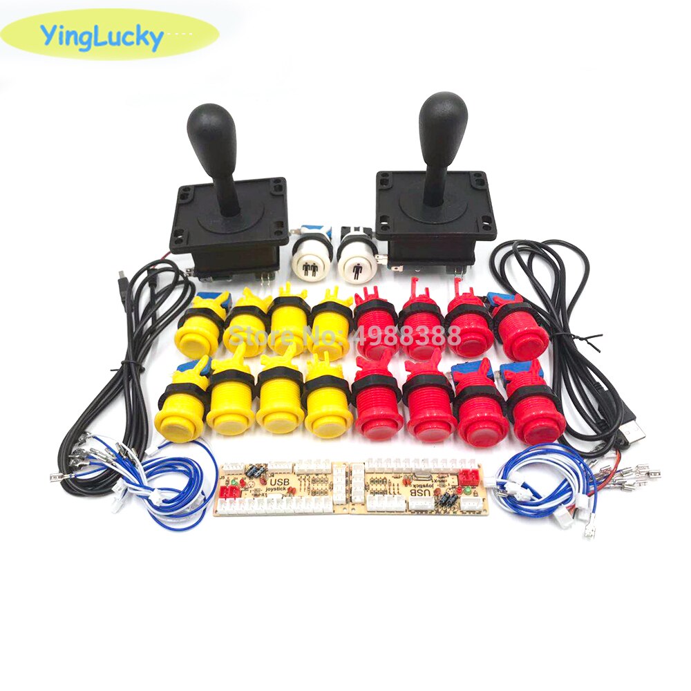 yinglucky 2 Players Arcade joysticks DIY Kit Zero Delay USB Encoder American Style Joystick 28mm Push Button HAPP joystick: Black