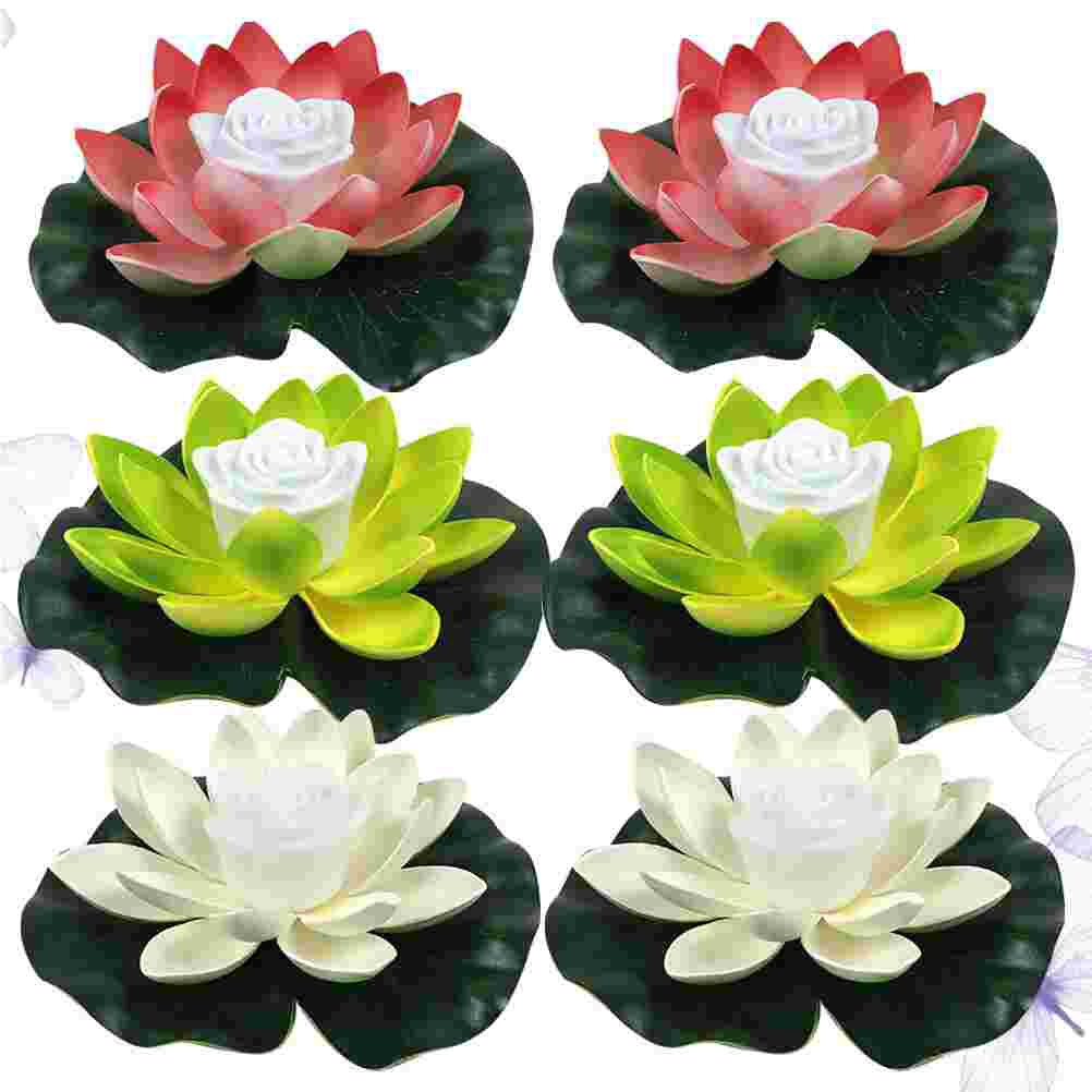 6Pcs Water Floating Lotus Light Romantic Wishing Light Water Lantern Flower Shaped Pool Light Light With Batteries: Assorted Color 6pcs