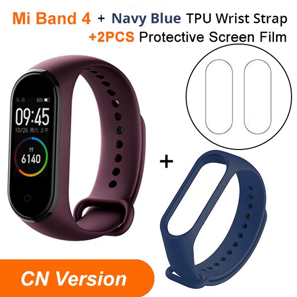 In Stock Xiaomi Mi Band 4 SmartBand MiBand 4 Bracelet Heart Rate Fitness tracker Bluetooth 5.0 50M Waterproof: CN Red N NavyBlueSt