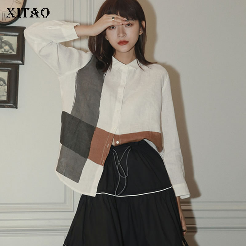 Blouse, linnen, open kraag, lange mouwen, zwart | Ulla Popken