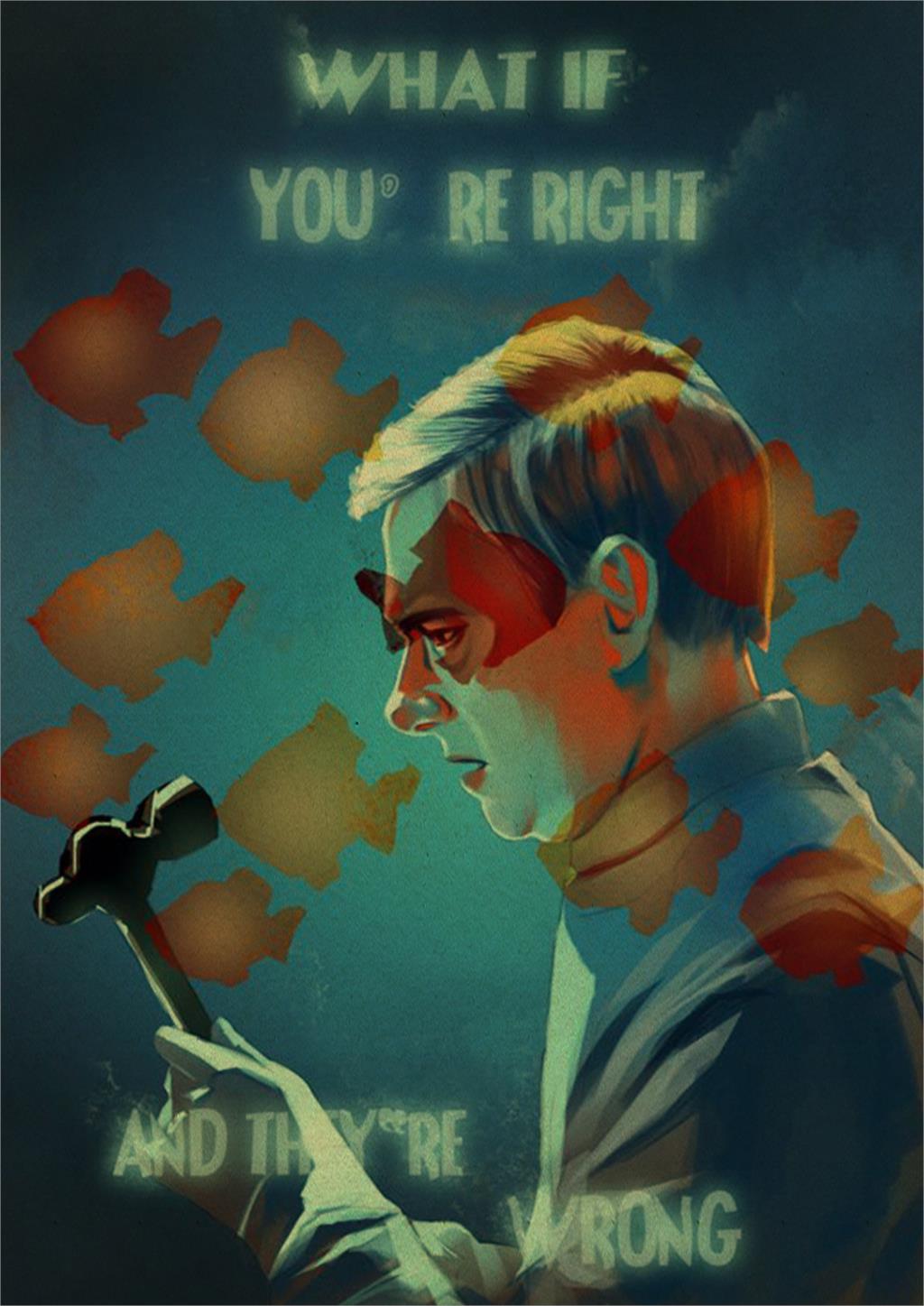 Kleine Vis Retro Kraft Poster Decoratie Poster Retro Decoratieve Kraftpapier Poster Rond Fargo 42x30cm