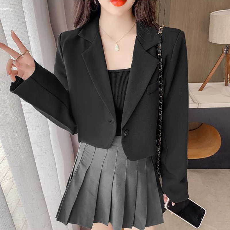 Cropped Blazers for Women Korean Long Sleeve Button Up Suit Jacket Woman All Match Office Blazer Female