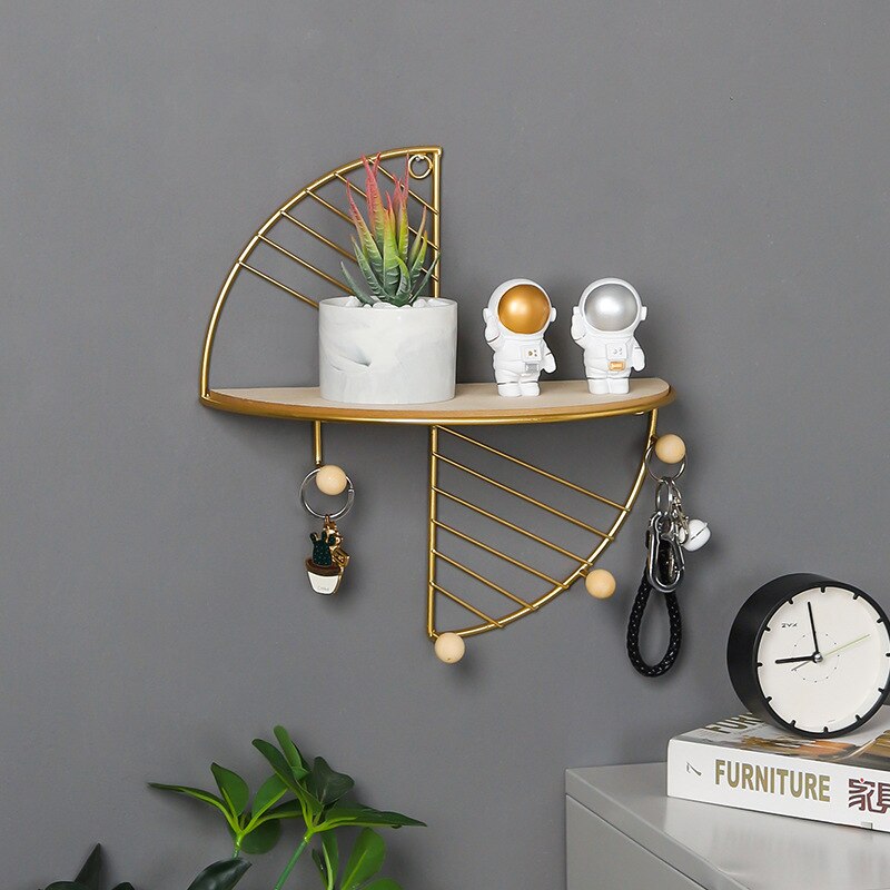 Ijzer En Houten Opslag Mand Met Haken Sector Key Rack Hangers Holder Muur Haak Woondecoratie Hangen Haken Voor toetsen