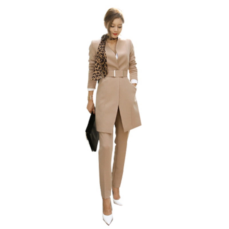 Business Ladies women two piece outfits Formal OL style Skinny Long Blazer Pants Two Pieces Sets 688