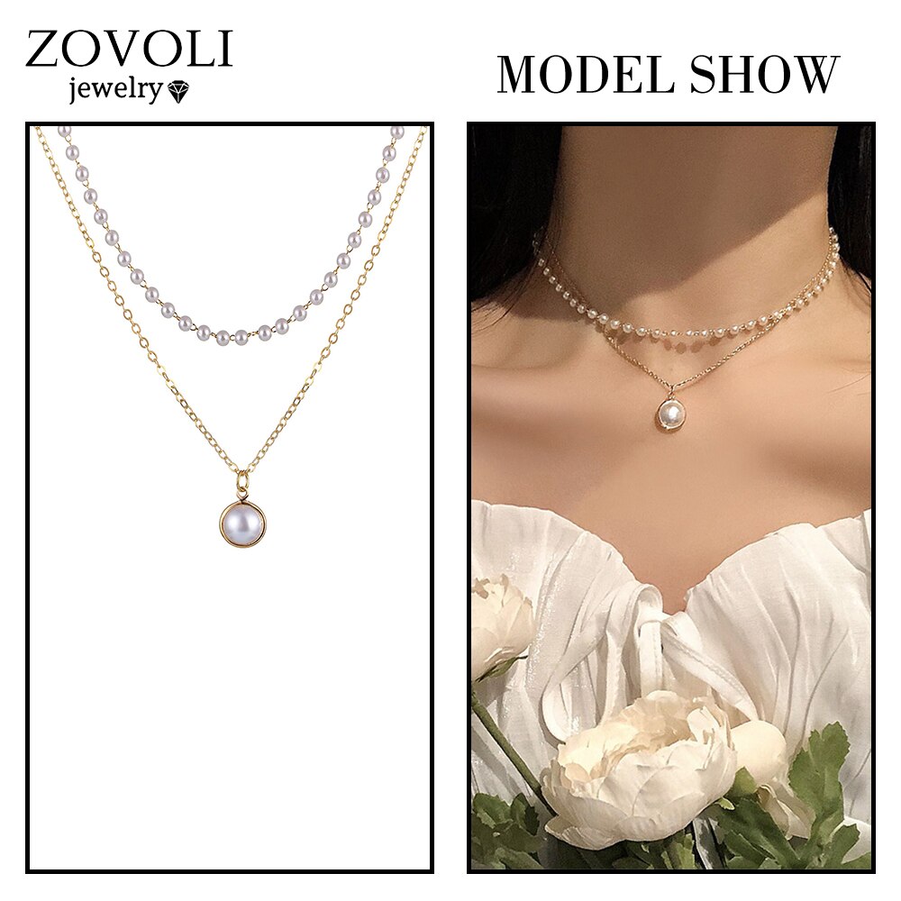 ZOVOLI Kpop Perle Perlen Halsband Halskette Doppel Layered Gold Ketten Perle Anhänger Halsketten Für Frauen Trendy Schmuck: ZLNA1724