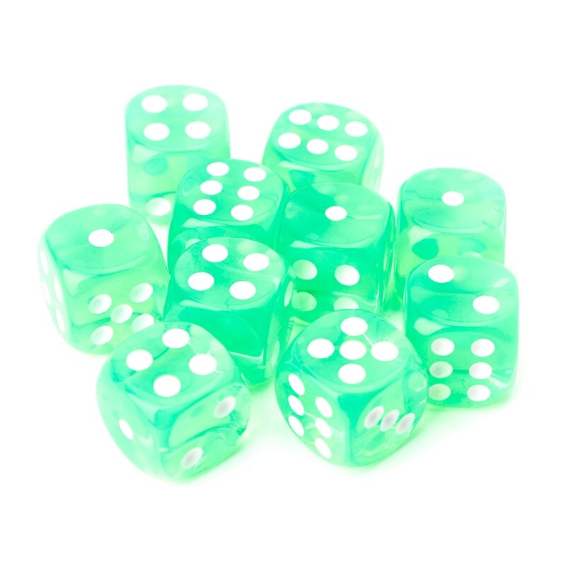Sexsidigt 15mm transparent kub diceround hörnet bärbart bord spel spel 10 st / set: Grön