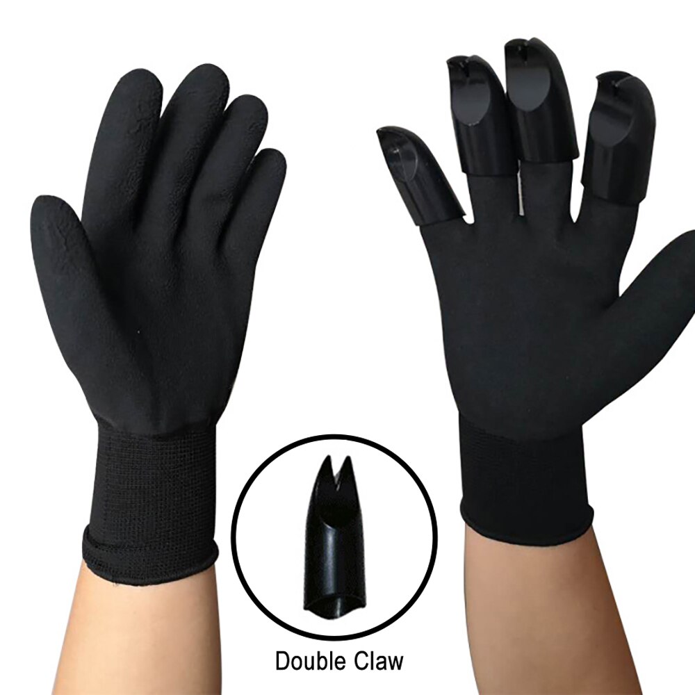 Guantes de jardín con garras de plástico ABS, manoplas de goma duraderas e impermeables para jardinería y jardín al aire libre: Black 4 Double Claw