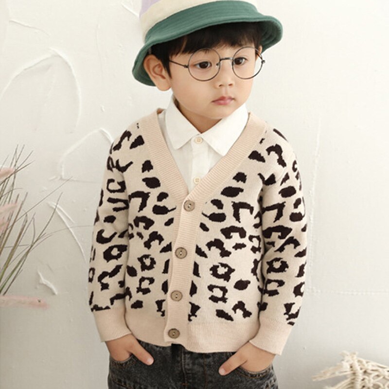 Efterår baby pige drenge sweater cardigan leopard print strikket børns single breasted trøjer til børnetøj