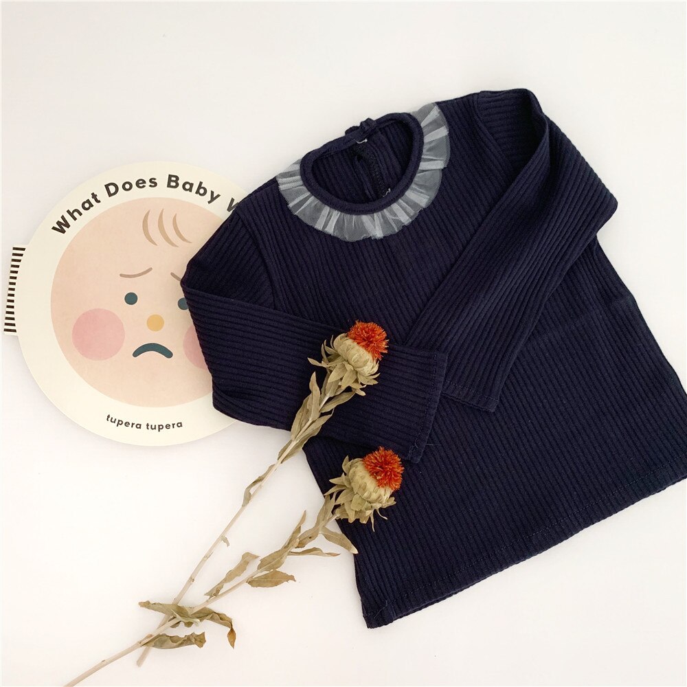 Frühling Herbst baumwolle 3 farben lange hülse mesh T shirts für baby mädchen 0-2 jahre säuglings kinder basis Tops