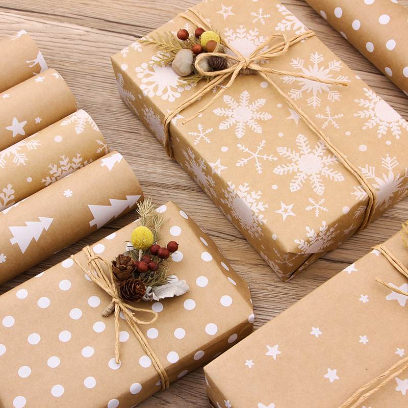 Wrapping Paper White Christmas Kraft Paper Christmas Paper Roll Brown Kraft Wrapping Roll For Home Decor Year