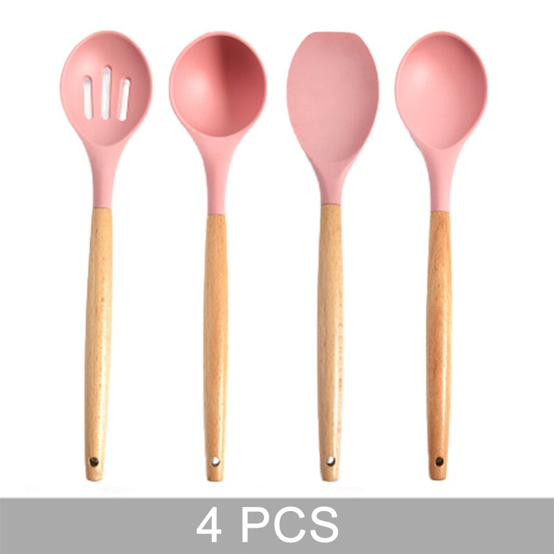 9 Stuks Roze Siliconen Keukengerei Set Non-stick Hittebestendig Bakken Koken Tools Keukengerei Accessoires: 4 PCS