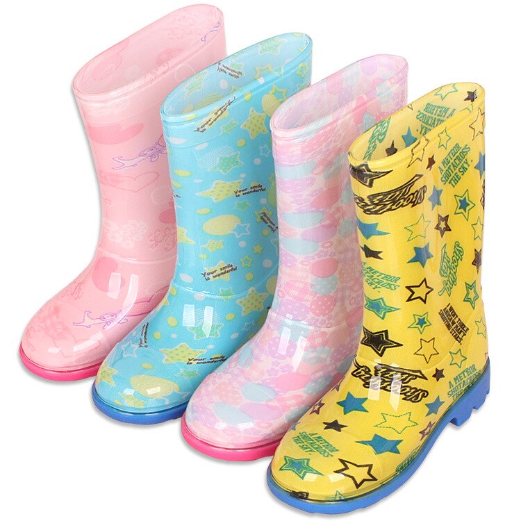 Childhood Cartoon Printing Rain Boots for Boys Cute Little Girl Pink Rainboots Children Rubber Shoes Platform D03242