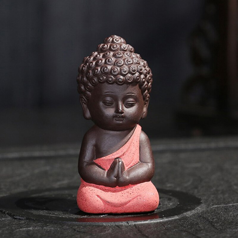 1Pcs Boeddhisme Kleine Standbeelden Little Meditatie Monnik Miniatuur Craft Boeddhabeelden Klei Mini Chinese Boeddhisme Zen Monniken: Rood