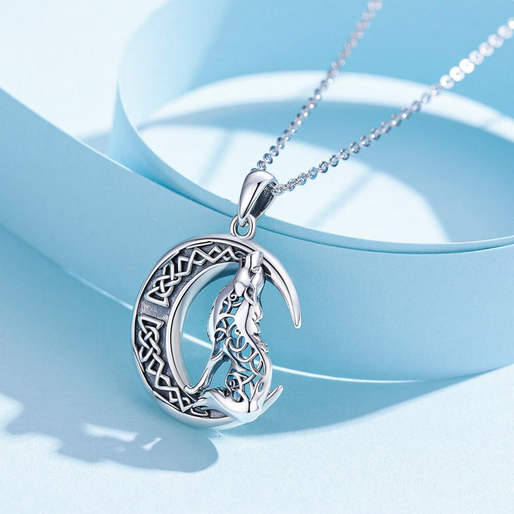 Eudora 925 Sterling sillver Lupo sulla Luna Collana Valknut Odin delle Simbolo di Norse Vichingo Guerrieri Men&#39;women Collane CYD554