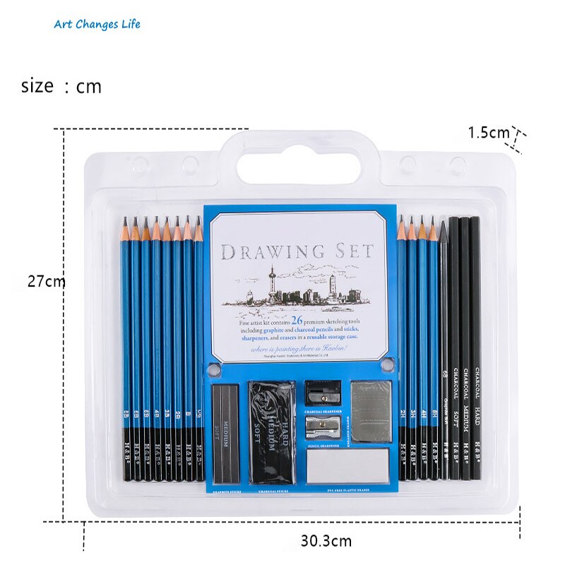 Multifunctional H&B26 Beginner Sketch Log Pencil Drawing Tool Set Art Painting Set Log Material Environmental Protection