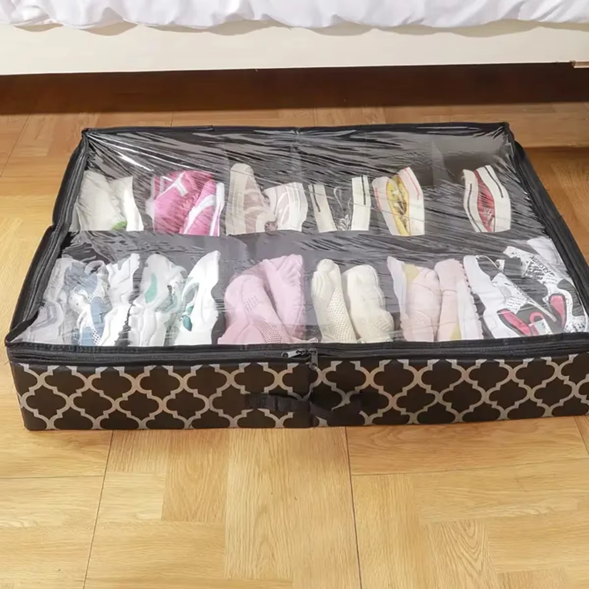 Schuhaufbewahrungs-Organizer unter dem Bett für Höhle Schrank, passend für Schuhbehälter unter dem Bett, Boxen, Organizador mit durchsichtigem Bezug: grau
