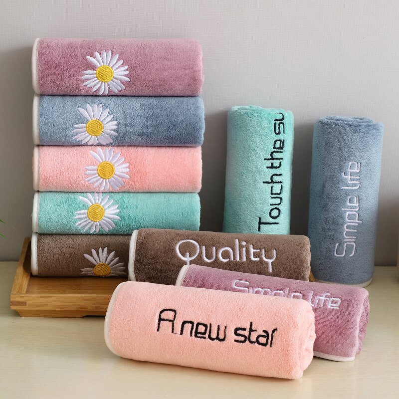 T041A nice Absorbent coral fleece Embroidered daisy letter hotel bath towels hand towels face towel