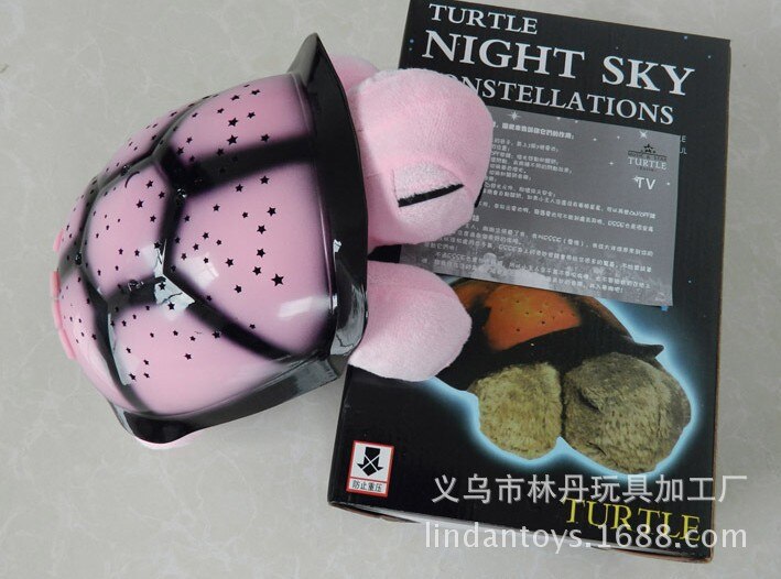 Lámpara de proyector de tortuga de peluche para niños, proyector de cielo estrellado de música, juguete luminoso para dormir, decoración de dormitorio, luz nocturna: pink