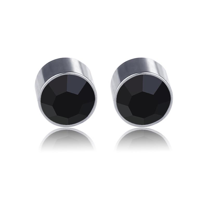 1 par kvinder mænd stærk magnetisk jern øreløse ingen piercing ørestikker rhinestone rustfrit stål magnet øreringe: Sort