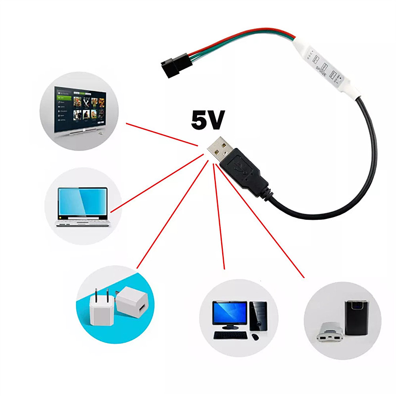 Regulador de Control de 3 botones USB para módulo de luz de 5V 3pin WS2812 RGB 5050 tira de píxeles LED con conector JST controlador WS2812B