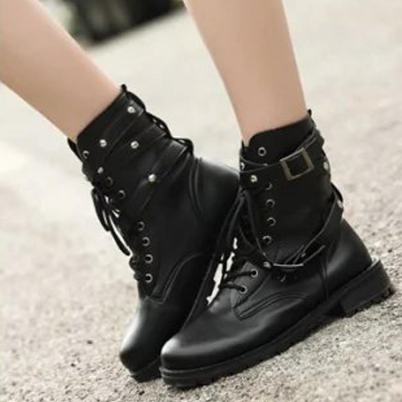 ¡Novedad de ! Botas de punta redonda con cordones estilo gótico Punk para mujer, botas cortas, botas de calle, zapatos de motor para mujer 763