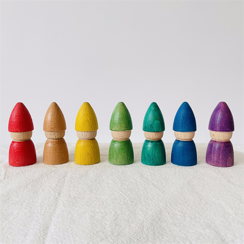 Regenbogen Peg Puppen Set Baby Holz Abbildung Blöcke Konstruktor Kinder Montessori Pädagogisches Spielzeug Open Ended Spielen Spielzeug für Kinder: B