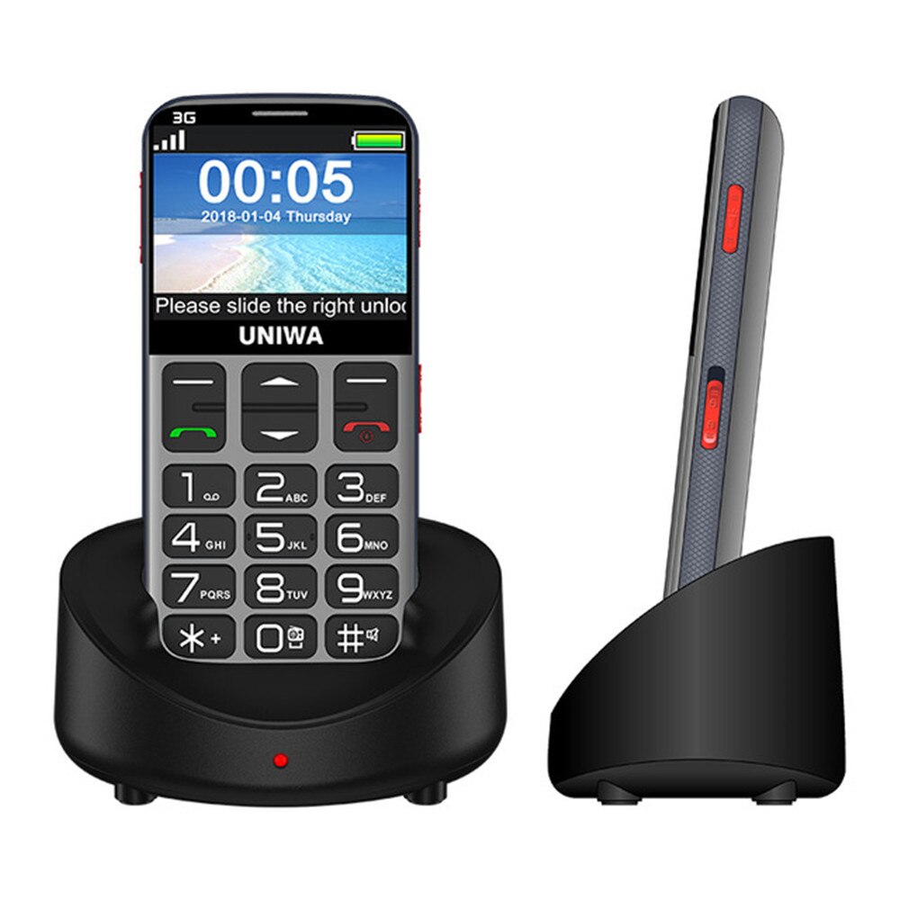 UNIWA V808G telefon komórkowy rosyjska klawiatura 3G WCDMA telefon mocna latarka starszy telefon starszy duży SOS przycisk telefon stary człowiek: Add 4GB TF Card / Szary
