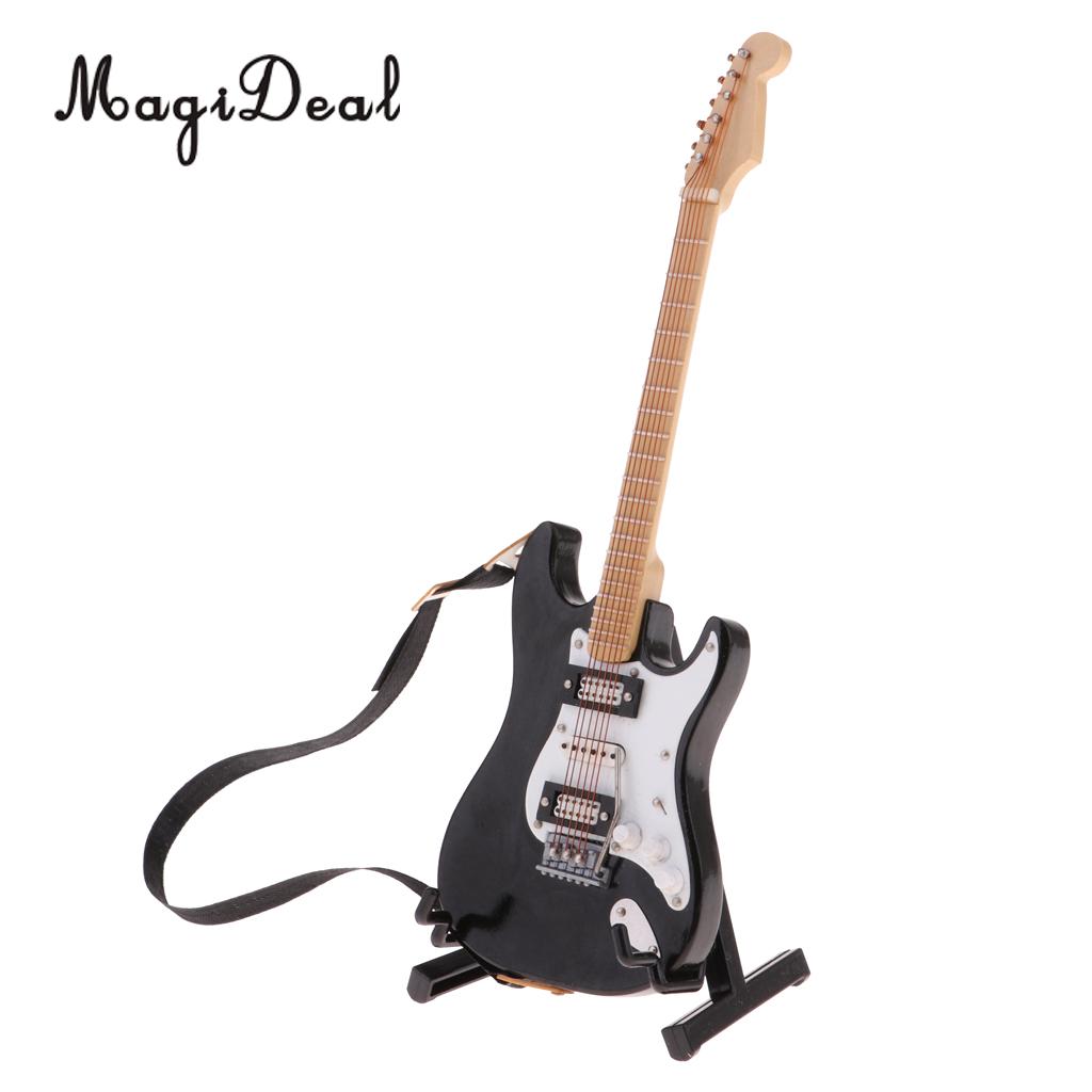 1/6 Schaal Miniatuur Muziekinstrument Craft Speelgoed Elektrische Gitaar Model Poppenhuis Decoratie Accessoire Zwart