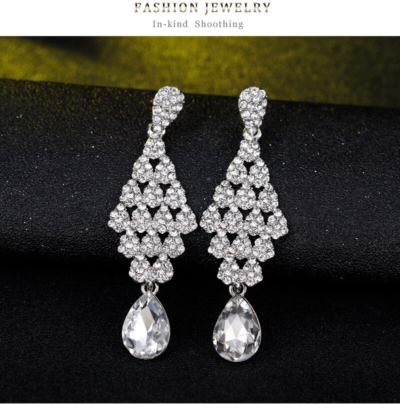 Klassische Kristall Lange Ohrringe für Frauen Schmuck Klar Farbe Strass Hochzeit Partei Baumeln Ohrringe Bräute: BA098