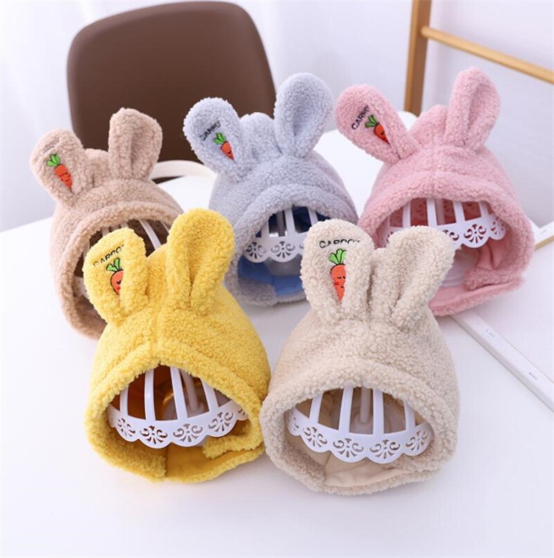 Kindermuts met konijnenoren, kindermutsen, muts en sjaal, meisjesset met katoenen oorbeschermers, kartonnen muts, winterwarm, 1-5t roze