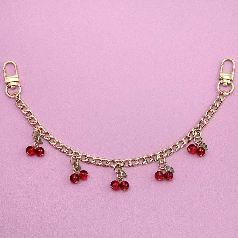 DIY Zinc Alloy Bag Hanging Chain with Cherry Pendant Detachable Clothing Pants Chain Handbag Extension Chain Bag Accessories