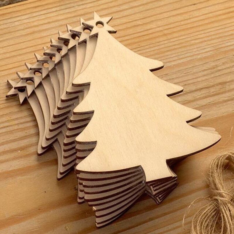 10pcs Wooden Round Baubles Tags Christmas Trees Balls Decorations Art Craft Ornaments Christmas DIY Craft Toys Gifs For Children: 10pc Wooden Trees
