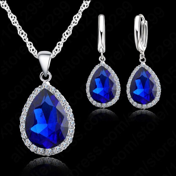 925 Sterling Silver Necklace Jewelry Set Water Cubic Zircon Crystal Necklaces Wedding Necklace Pendants For Women