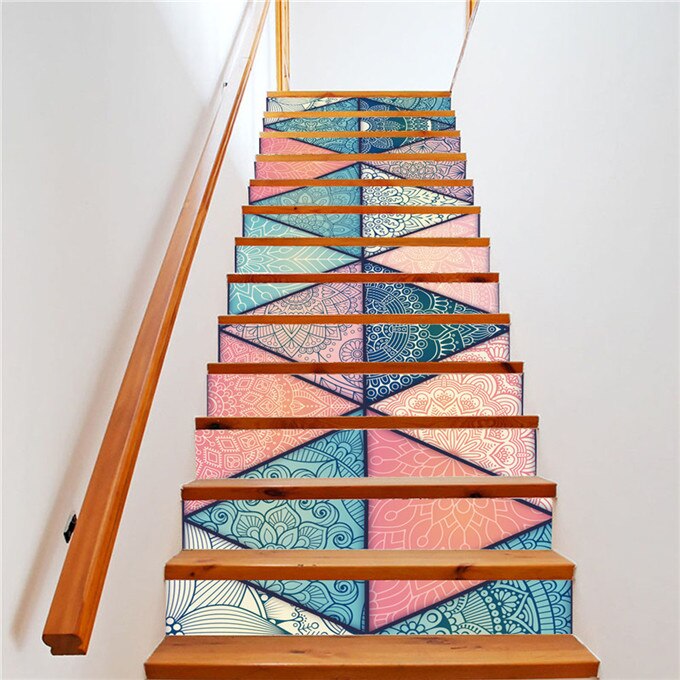 Kolorowe geometryczne grafiki naklejki na schody kreatywne Dom Sztuka schody ścienne na wystrój korytarza samoprzylepne płyta winylowa schody naklejka: LT112 / 100x18cmx6pcs