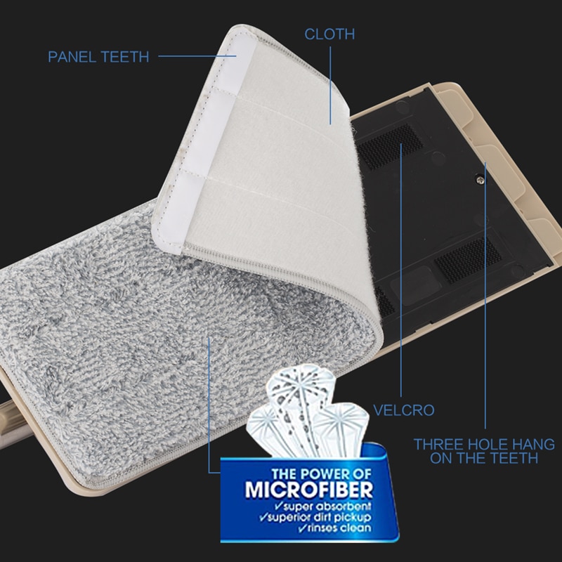 Cubo de fregona plano exprimible Manos libres con mango de acero inoxidable cabezal giratorio de limpieza de suelo en seco húmedo 360 con almohadillas de fregona reutilizables
