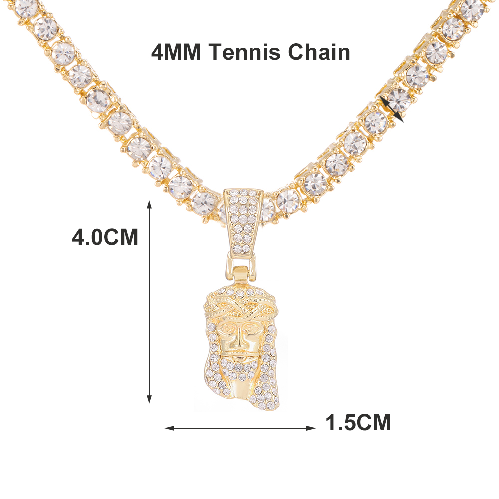 Colgante de cara de cabeza de pieza de Jesucristo para hombres, collar con dije de cristal brillante helado con cadena, joyería de Hip Hop