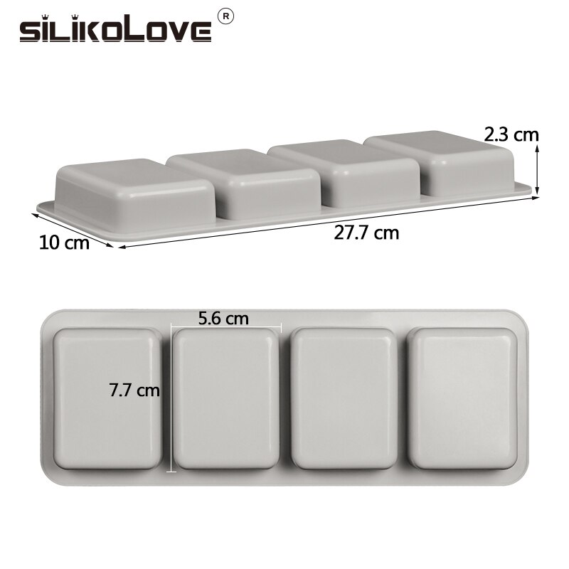SILIKOLOVE-moldes de silicona para jabón, forma de rectángulo, molde para fabricación de jabón de 4 cavidades, artesanías hechas a mano para baño familiar