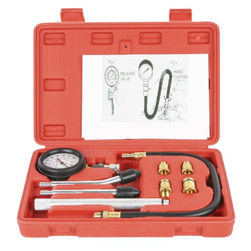 Compression Tester Pressure Gauge Tester Kit Motor Auto Petrol Gas Engine Cylinder Car Motorcycle Pressure Gauge with Adapter