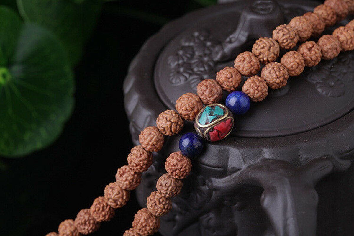 8mm tibetansk buddhism 108 rudraksha frön handarbete koppar pärla mala halsband