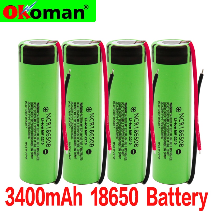 100% Original NCR18650B 3.7v 3400 mah 18650 Lithium Rechargeable Battery Flashlight batteries with wire