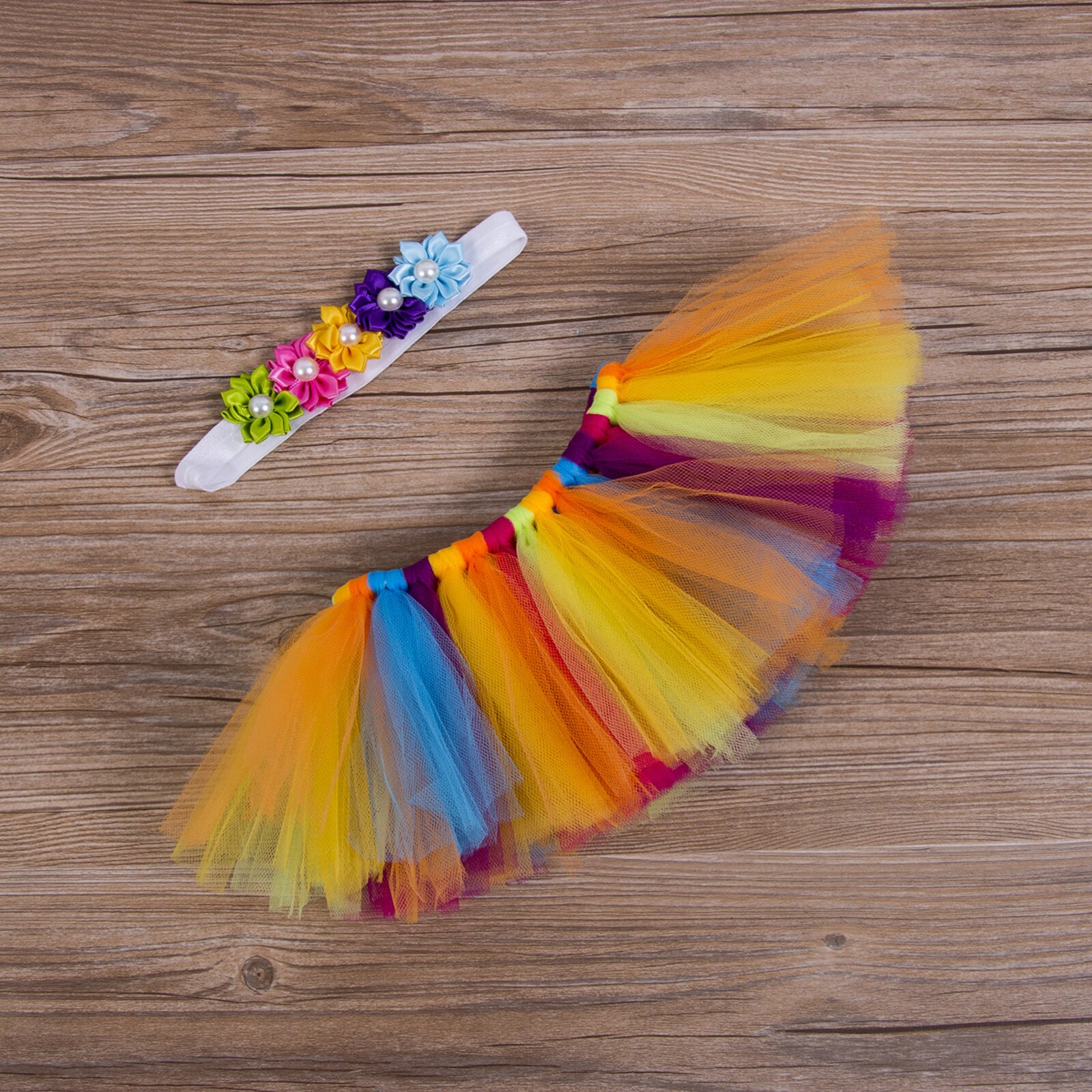Gonne per bambina principessa Tulle fiocco Tutu gonne fondo fiore fascia compleanno Costume per bambini DB88