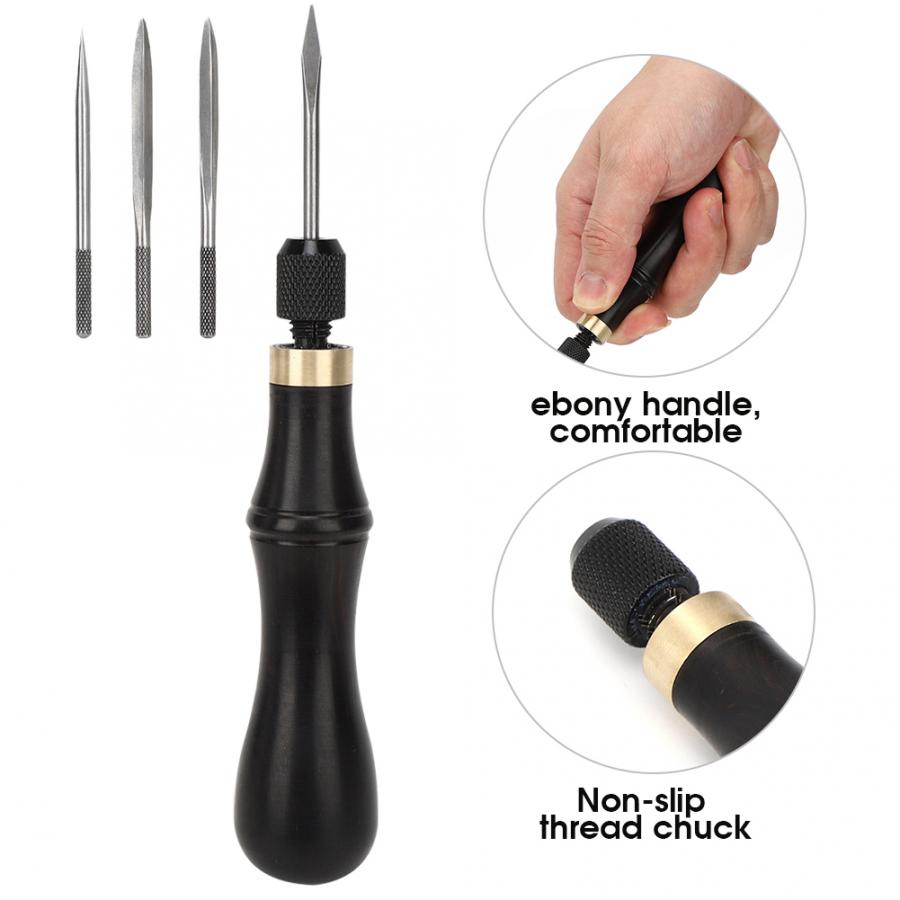 4 in 1 Stitching Awl Kit Ebony Handle DIY Leather Fabric Hand Craft Sewing Awl Kit DIY Artcrafts Leather Tool